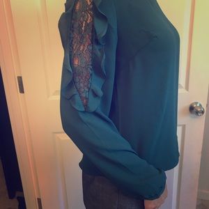 Silky top with lace detail, size M